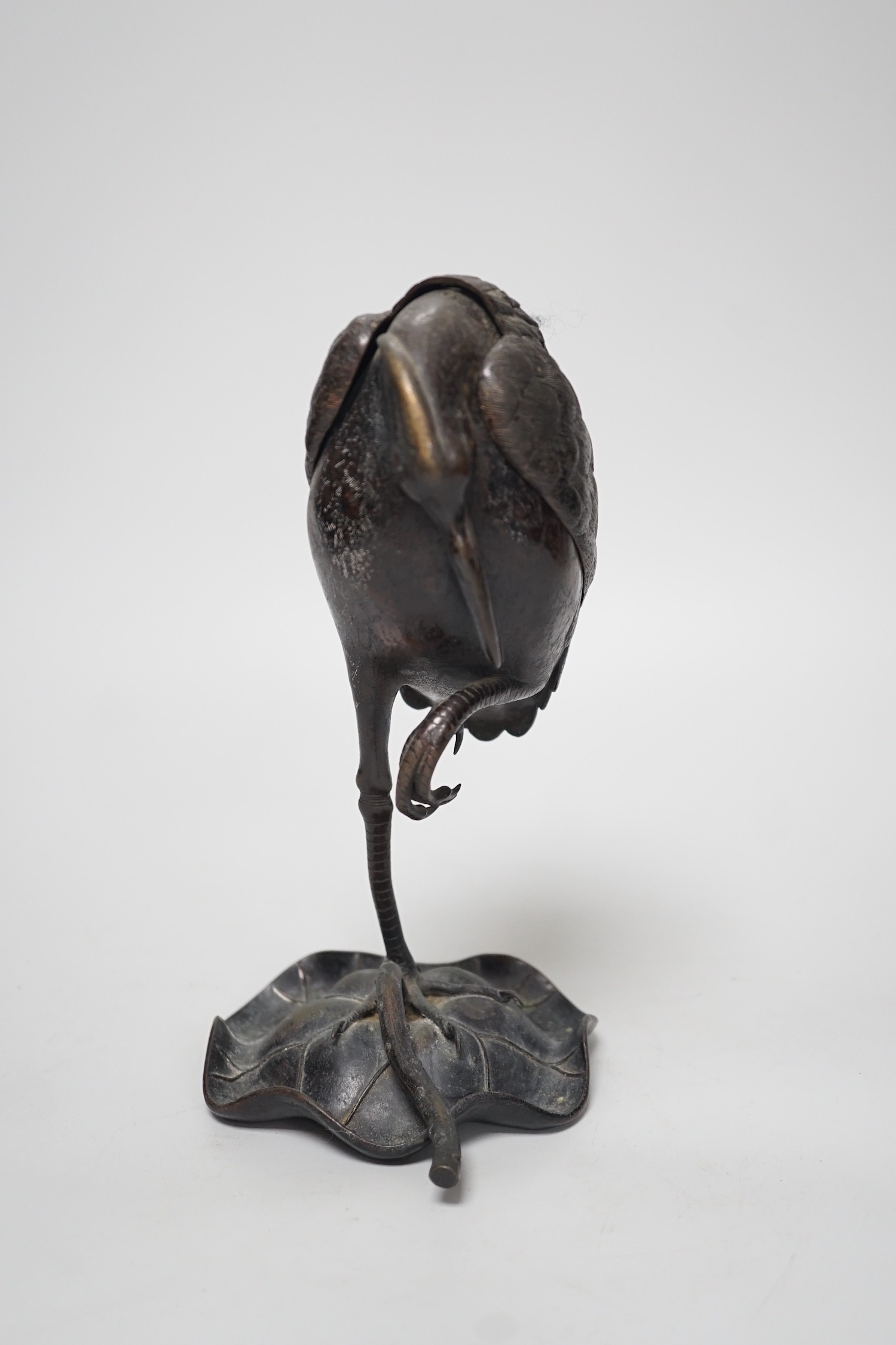 A Japanese bronze 'crane' censer, Meiji period, 24cm high